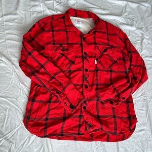 Topo Designs red and black flannel shirt